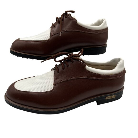 NEW Tehama 9 Brown White Leather Oxford Golf Shoes Italy Made Old Money Preppy main image 9